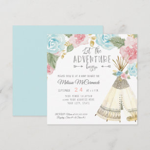 Baby Girl Shower Adventure Begin Teepee Pastel Invitation