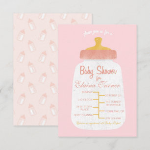 Baby Girl Shower Baby Bottle Invitation