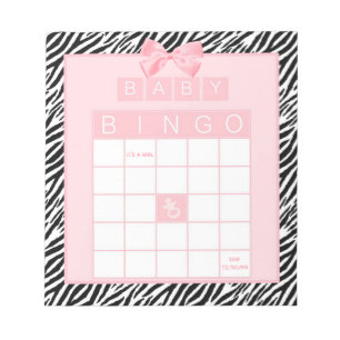 Baby Girl Shower Bingo Pink Ribbon Zebra Print Notepad