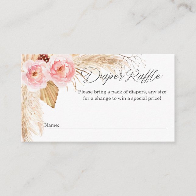 Baby Girl Shower Boho Floral Diaper Raffle ticket Enclosure Card (Front)