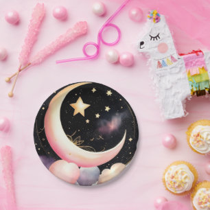 Baby Girl Shower: Celestial Moon & Stars Paper Plate