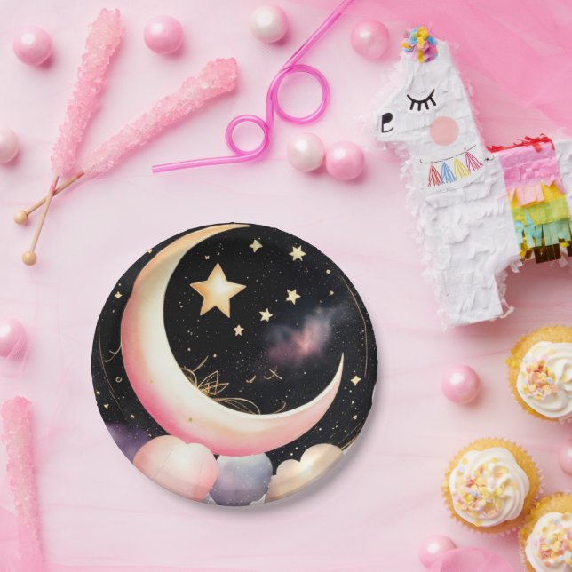 Baby Girl Shower: Celestial Moon & Stars Paper Plate (Party)
