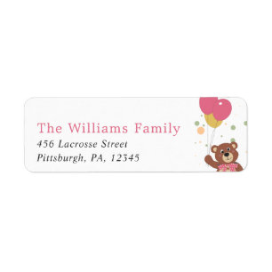 Baby Girl Shower Chic Bear Cub Pink Return Address