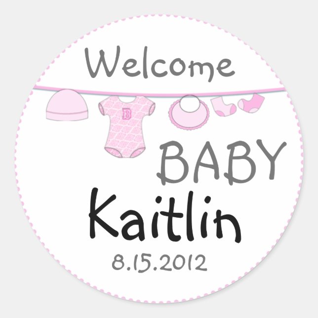 Baby Girl Shower Clothes Line Round Sticker (Front)