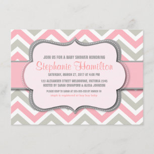 Baby girl shower colourful chevron invitation