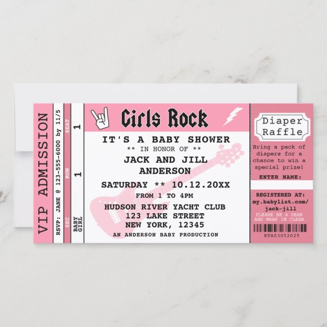 BABY GIRL SHOWER CONCERT TICKET INVITATION (Front)