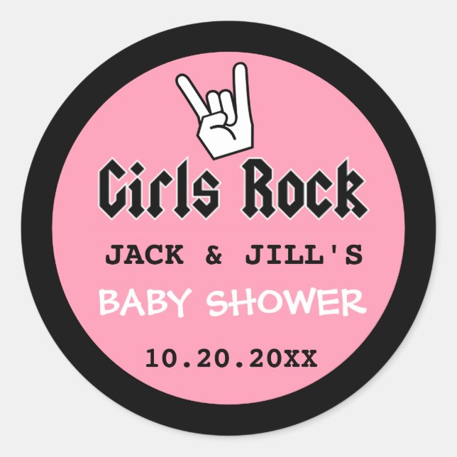 BABY GIRL SHOWER CONCERT TICKET INVITATION CLASSIC ROUND STICKER (Front)