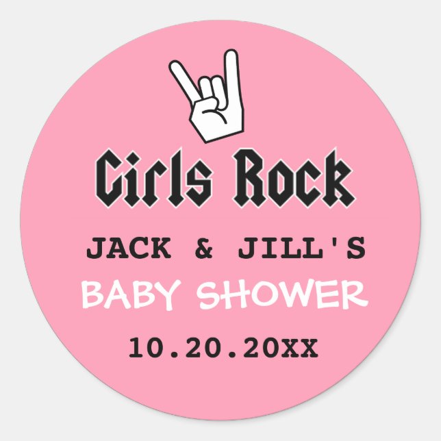 BABY GIRL SHOWER CONCERT TICKET INVITATION CLASSIC ROUND STICKER (Front)