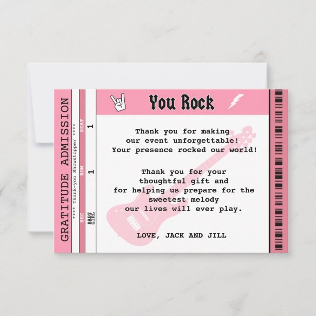 BABY GIRL SHOWER CONCERT TICKET THANK YOU (Front)
