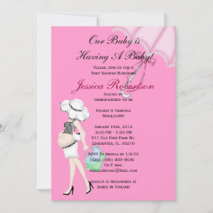 Baby Girl Shower, Cute Baby Umbrella with Gifts, Invitation