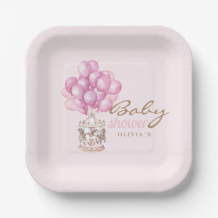 Baby Girl Shower Cute Balloon Carrousel Stylish Paper Plate