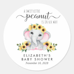 Baby Girl Shower Cute Elephant Sunflowers Classic Round Sticker