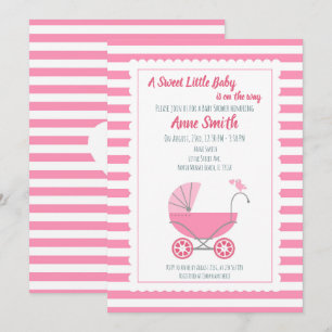 Baby girl Shower cute pink carriage  Invitation