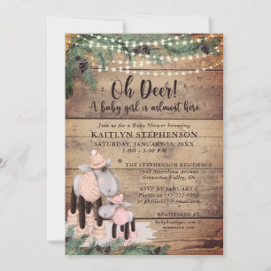 Baby Girl Shower Cute Rustic Winter Deer Invitation