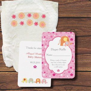 Baby Girl Shower Diaper Raffle Elephants Enclosure Card