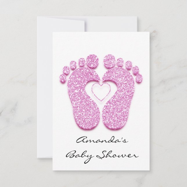 Baby Girl  Shower Feet White Minimalism Pink Invitation (Back)