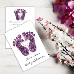 Baby Girl  Shower Feet White Minimalism Purple Invitation