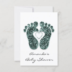 Baby Girl Shower Feet White Minimalism Teal Invitation