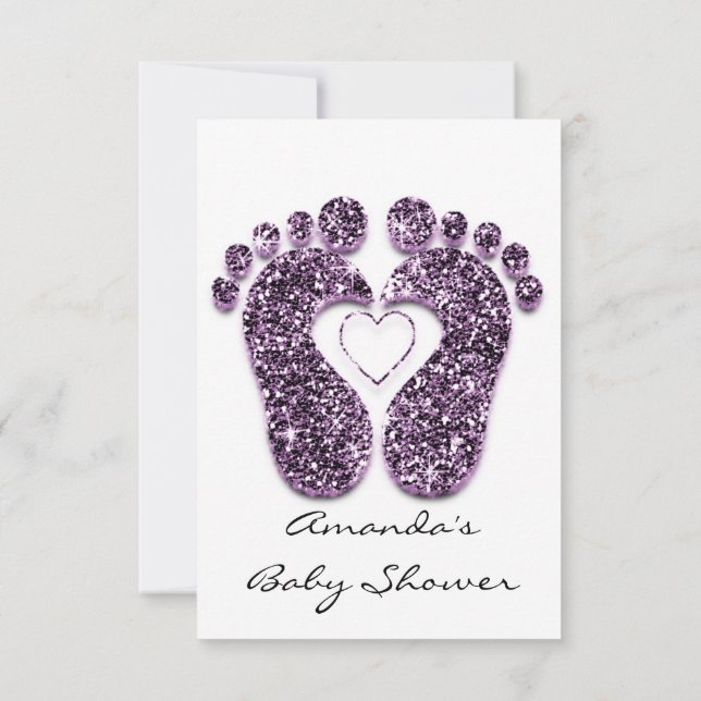 Baby Girl  Shower Feet White Minimalism Violet Invitation (Back)