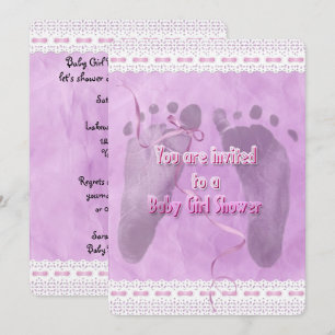 Baby Girl Shower Footprints Invitation