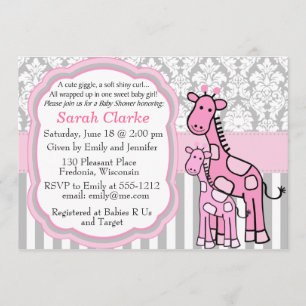 Baby Girl Shower Invitation pink giraffe customise