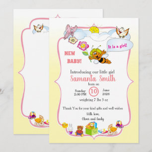 baby girl shower invitation with a cute bee
