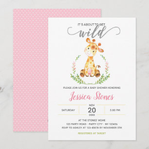Baby Girl Shower Invitations Giraffe Jungle Animal
