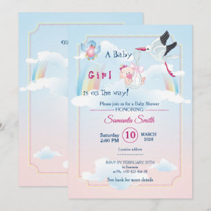 baby girl shower invite  with a funny stork