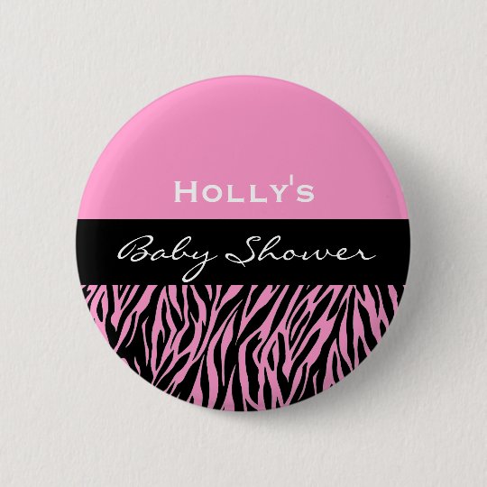 Baby Girl Shower Modern Black White Pink Zebra v2 6 Cm Round Badge
