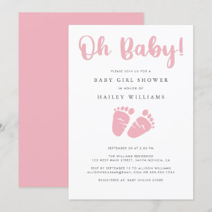 Baby Girl Shower   Oh Baby Pink Baby Feet Invitation