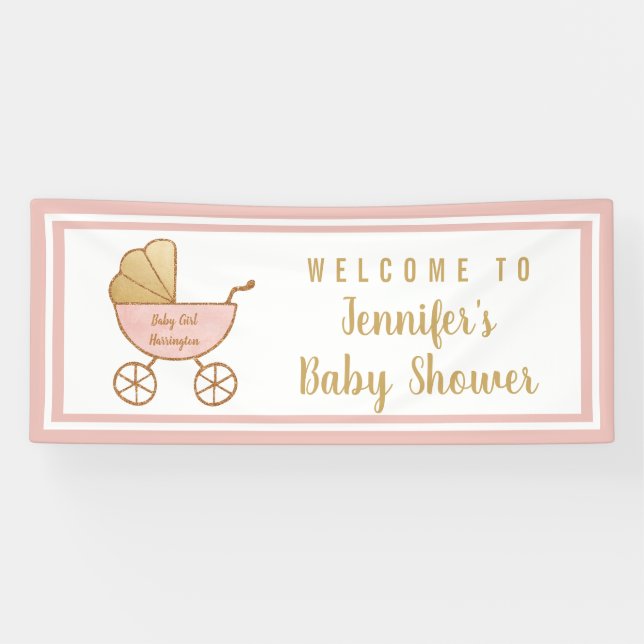 Baby Girl Shower Pink Carriage Welcome Banner (Horizontal)