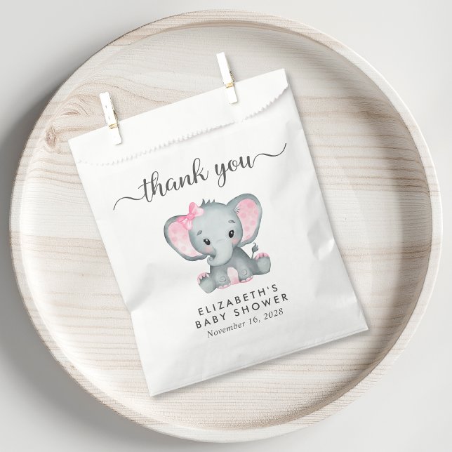 Baby Girl Shower Pink Elephant Thank You Favour Bags (Creator Uploaded)