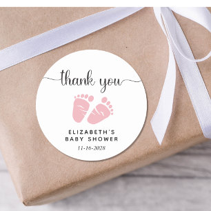 Baby Girl Shower Pink Feet Thank You  Classic Round Sticker