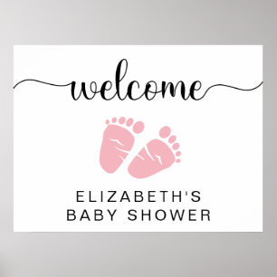 Baby Girl Shower Pink Feet Welcome Sign