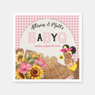 Baby Girl Shower Pink Sunflowers Baby Q Barbeque Napkin