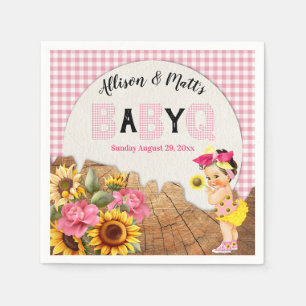 Baby Girl Shower Pink Sunflowers Baby Q Barbeque Napkin