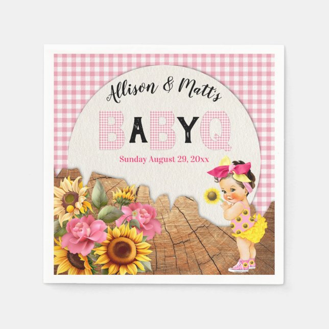 Baby Girl Shower Pink Sunflowers Baby Q Barbeque Napkin (Front)