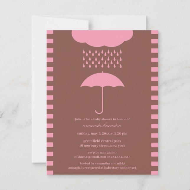 Baby Girl Shower Pink Umbrella Invitation (Front)