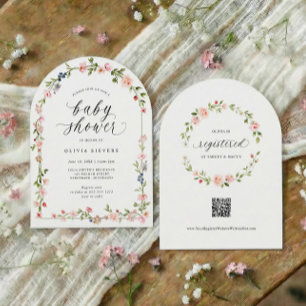Baby Girl Shower Pink Watercolor Floral Arch Invitation