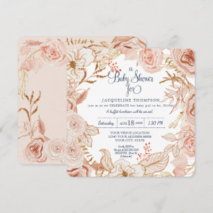 Baby Girl Shower Pink Watercolor Floral Foliage Invitation