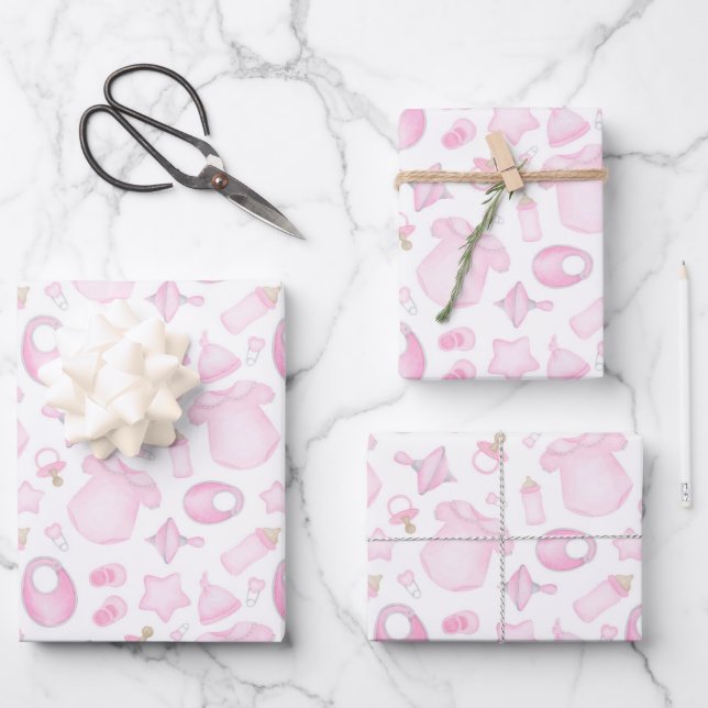 Baby Girl Shower Pink Wrapping Paper Sheet (Front)