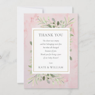 Baby Girl Shower Poem Spring Leaves Greenery Pink Thank You Card