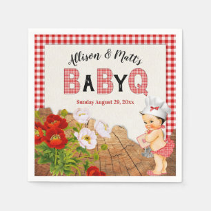 Baby Girl Shower Red Gingham Baby Q Barbeque Napkin