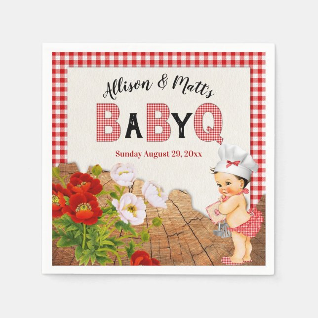 Baby Girl Shower Red Gingham Baby Q Barbeque Napkin (Front)