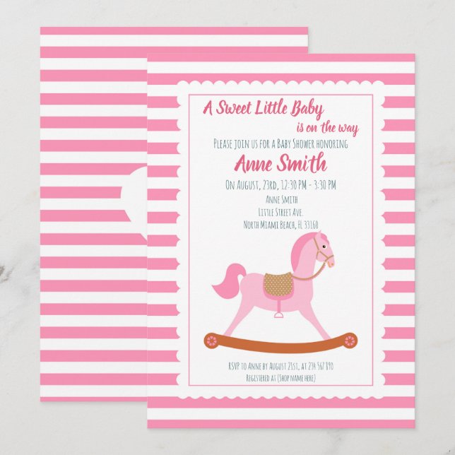 Baby girl Shower rocking horse Invitation (Front/Back)