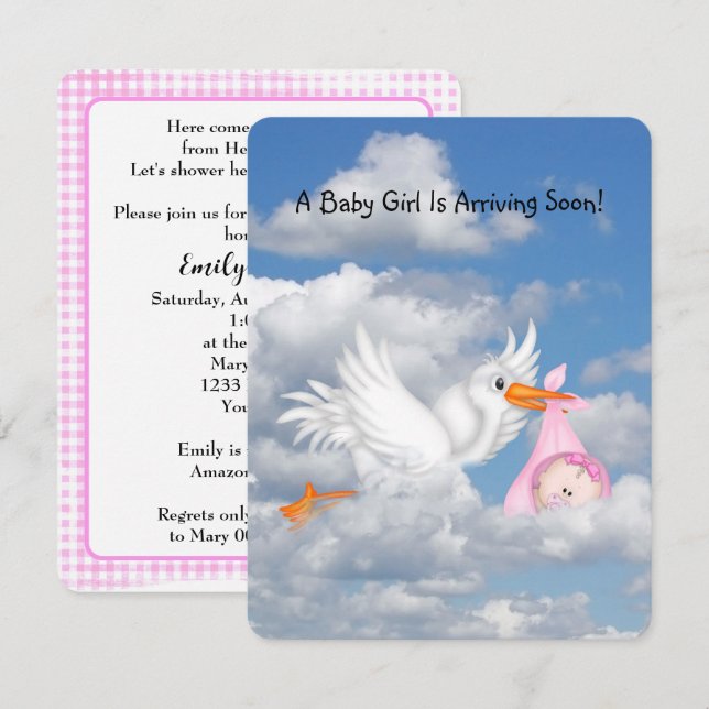 Baby Girl Shower Stork Delivery Invitation (Front/Back)