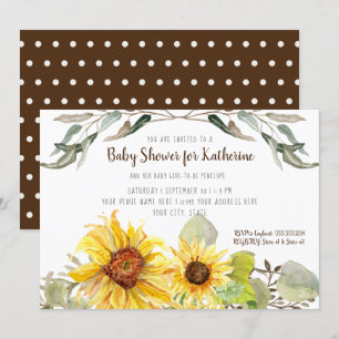 Baby Girl Shower Sunflower Eucalyptus Leaf Foliage Invitation