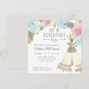 Baby Girl Shower Teepee Grey Adventure Begin Arrow Invitation