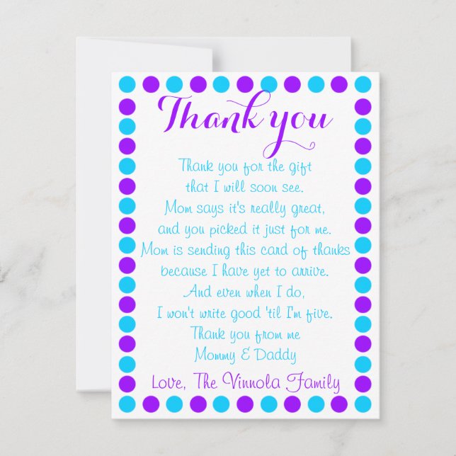 Baby girl shower thank you card from baby (Front)