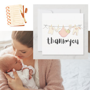 Baby Girl Shower Thank You Heart Card
